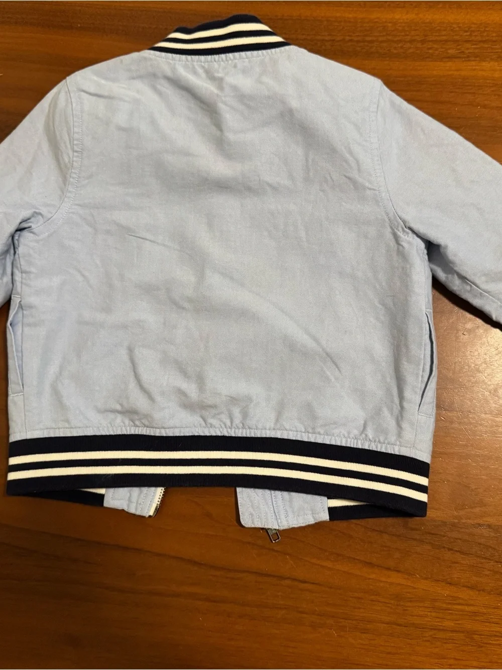 Janie and Jack Light Blue Kids Bomber Jacket with Navy Trim